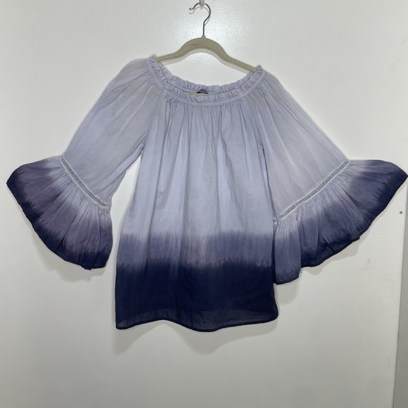 Premise Tops - Purple Ombré Bohemian Bell Sleeve Blouse Women's Petite LARGE Peasant Cottage